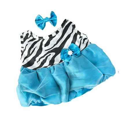 - Turquoise Zebra Dress w/Bow Teddy Bear Clothes Fits Most 14