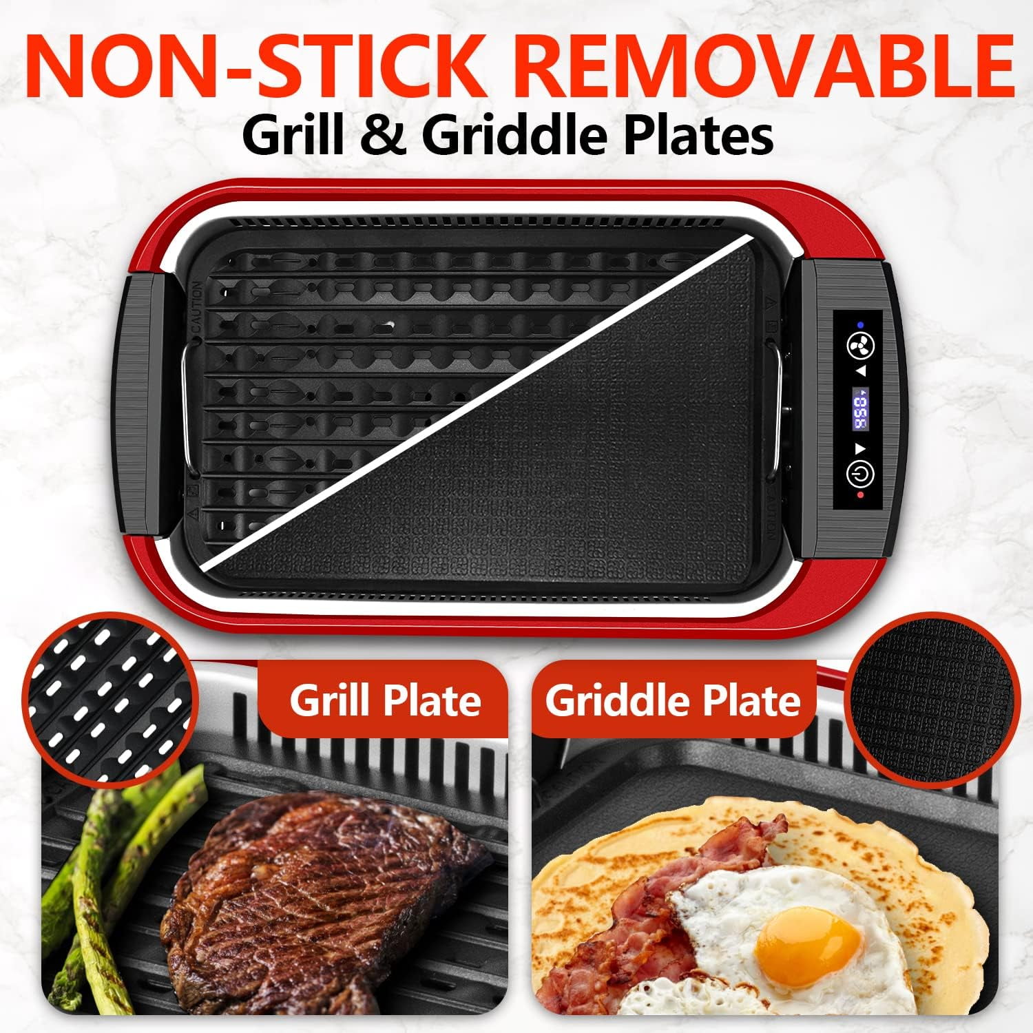 Cusimax Smokeless Indoor Electric Korean BBQ Grill with Glass Lid,1500W Electric  Grill Griddle,Non-stick Removable Grill Plate & Griddle Plate,Adjustable  Temperature,Dishwasher Safe,Stainless Steel