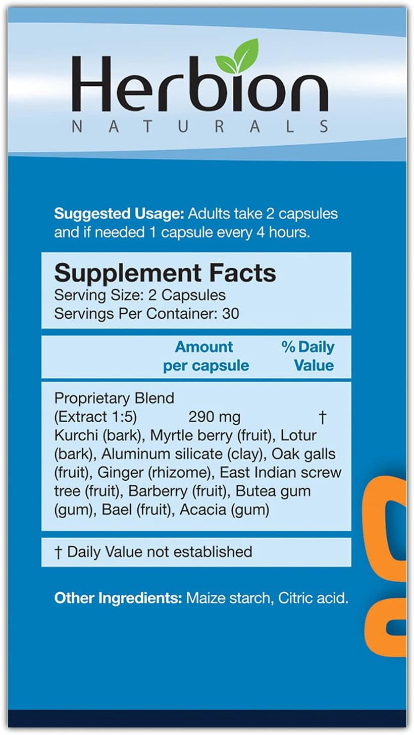 Herbion Naturals Gastro-intestinal Support Herbal Blend for Upset Stomach Relief, Gastrointestinal Health and Function, Occasional Acid Indigestion, Healthy Intestinal Flora, 60 Vegicaps