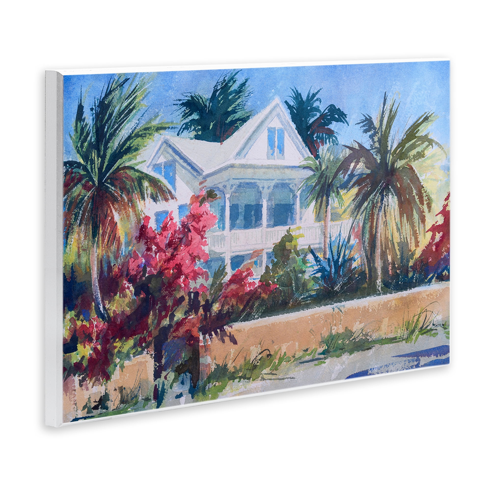 Stupell Industries Palm Tree Cottage Landscape Painting Unframed Art Print Wall Art, 15 x 10