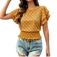 thumbnail image 3 of Women's 2026 New Crew Neck Polka Dot Print Layered Ruffle Hem Short Sleeve T Shirt, Elastic Waist Peplum Top, Casual Fashion Summer Daily Wear for Trendy Outfits Orange XXL, 3 of 6