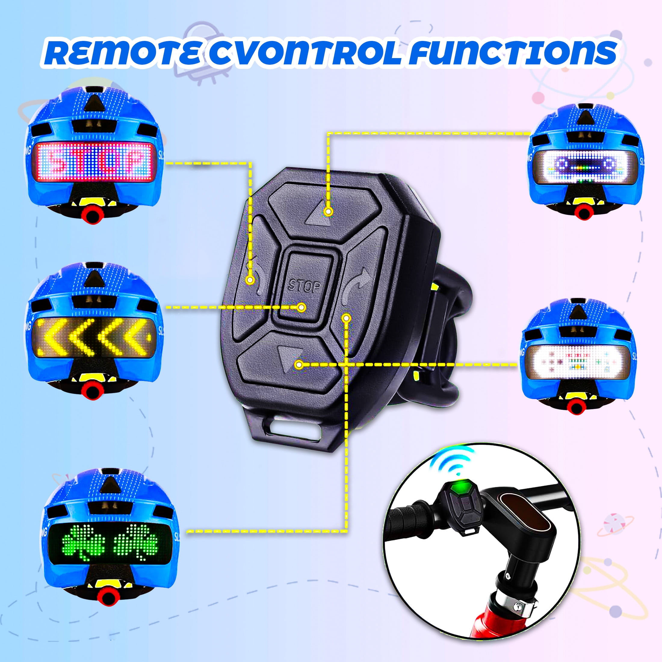 Kids Bike Helmet with LED Display & Remote Control, 64 Light Patterns, Turn & Stop Signals, Multi-Sport Helmet for Toddler & Youth Ages 3-14, Safe for Boys Girls Bicycle Scooter Mountain Bike