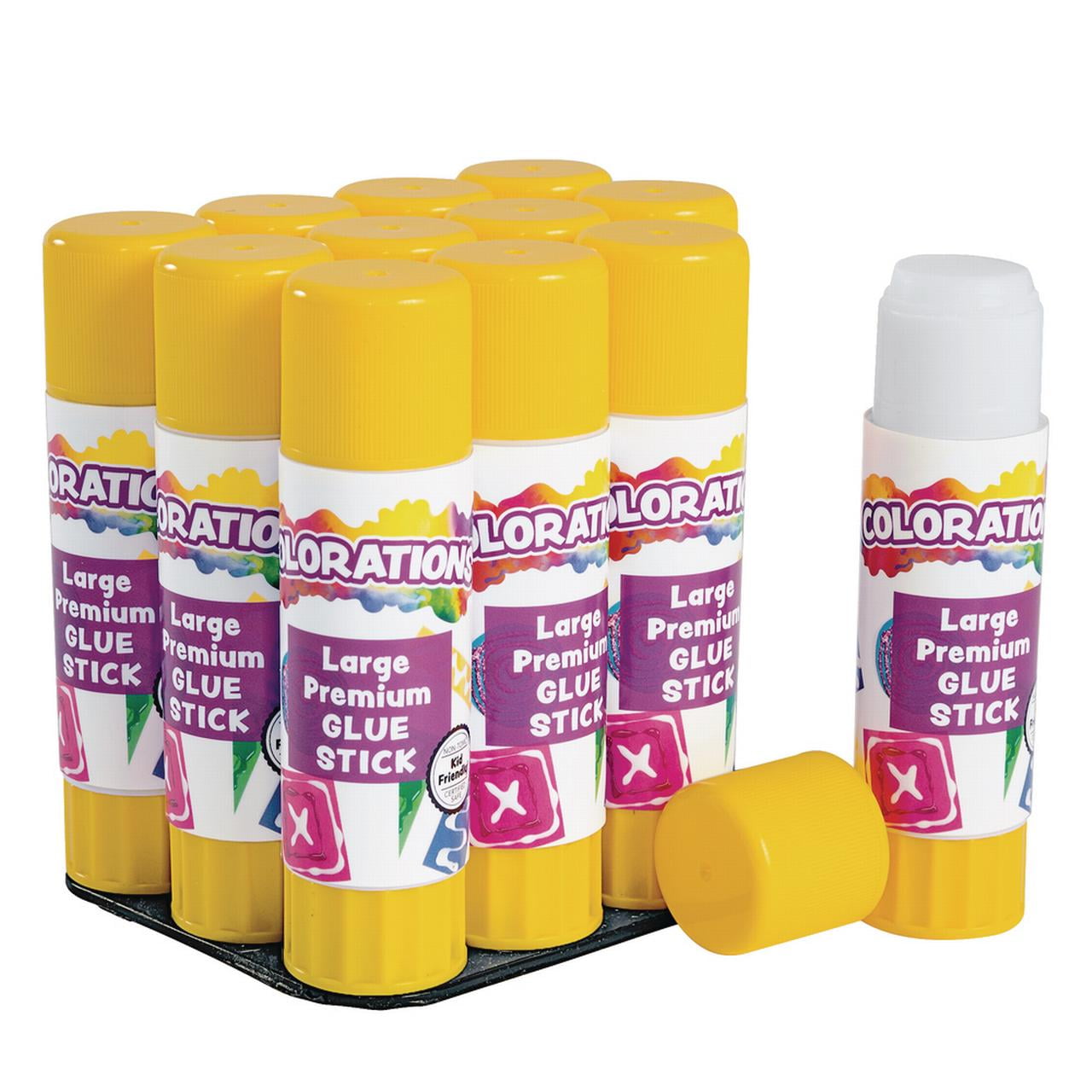 Colorations Premium Glue Sticks, Set of 12, Stick 0.88 ounces, Dries Clear, Gluing, Crafts, Arts, School Supplies, Classroom, Projects, Paper, School Glue, Washable, Non Toxic, Partie (Item # PRETRAY)