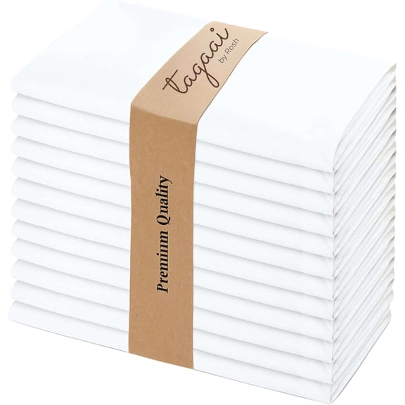 White Cotton Napkins Set | Reusable Washable Cloth Dinner Napkins for Table | Elegant Fabric Table Linens for Weddings, Restaurants, Thanksgiving, Christmas & Everyday Dining (20" x 20" (Set of 12)))