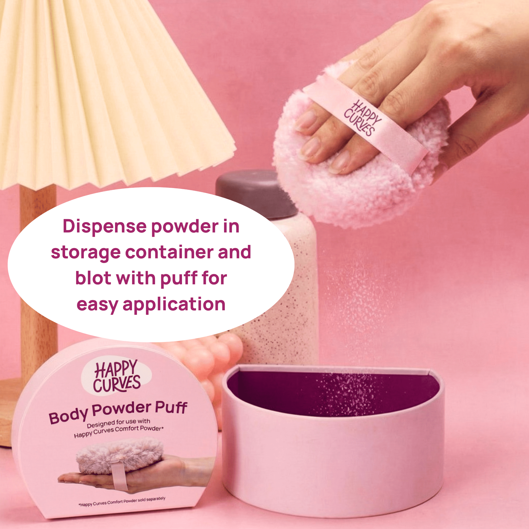 Happy Curves Dusting Powder Body Applicator Puff With Satin Strap