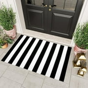 Wdhugt Black And White Area Rug 24X16 In Striped Front Door Rug Cotton Washable Indoor Outdoor Rug Doormats Outdoor Small Striped Rugs for Kitchen Entryway Patio Front Porch Decor