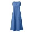 thumbnail image 4 of Boho Dresses for Women Vintage Summer Loose Sleeveless Beach Swing Dress Ladies Bohemian Tunic Dress A Line Daily Dress Bridesmaid Dresses with Pockets Blue S, 4 of 5