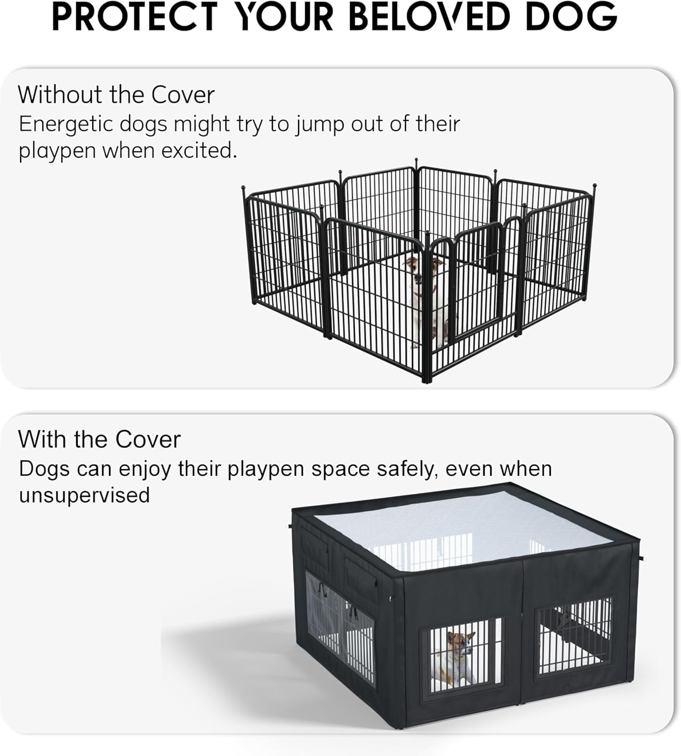 Dog Playpen Cover | 1680D Waterproof Oxford Cloth & Nylon Mesh | Fits 32" H 8 Panels Dog Playpen Only | UV-Resistant, Waterproof, Breathable | Black