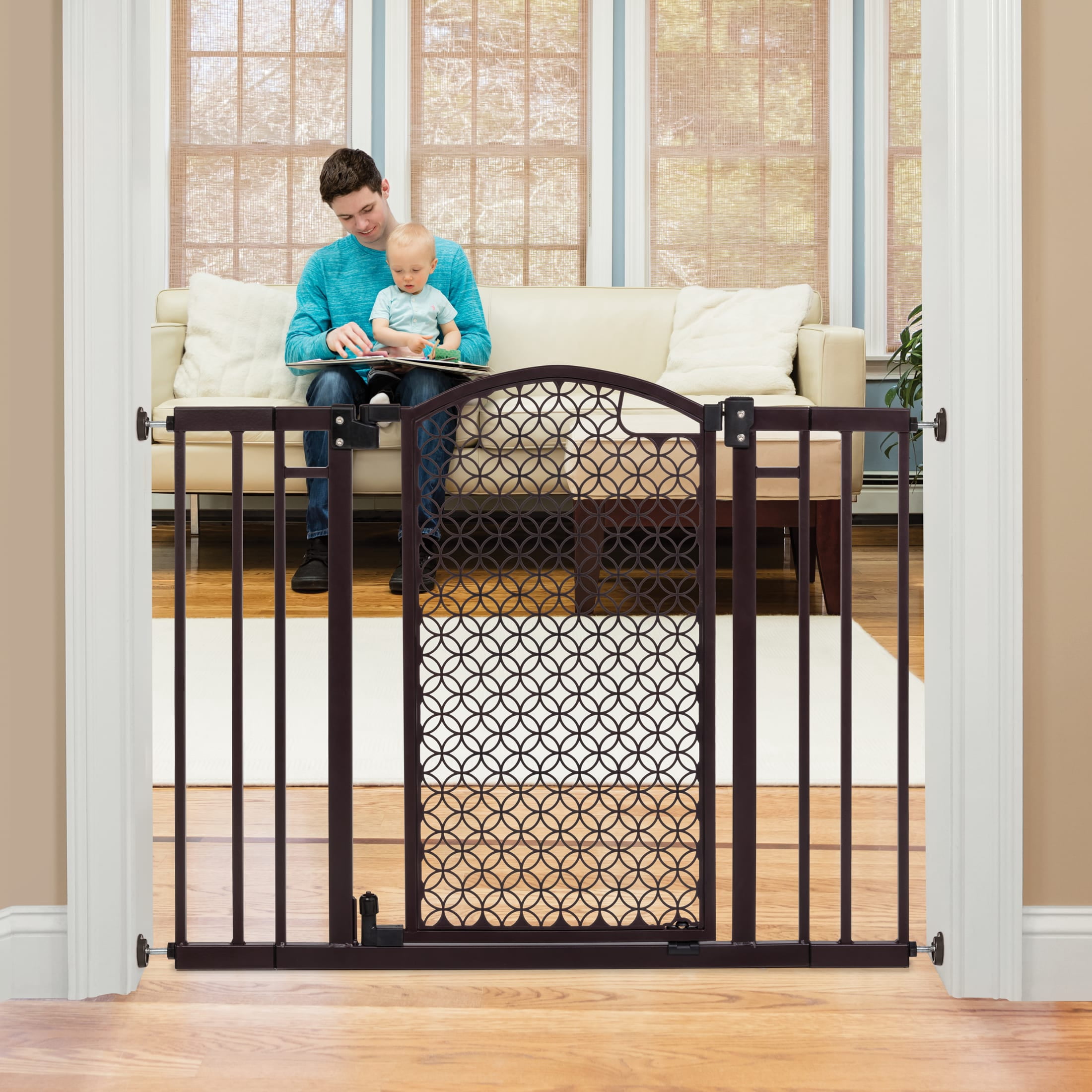 Summer by Ingenuity Modern Home Decorative Walk-Thru Safety Pet and Baby Gate, 28 - 42" Wide, 30" Tall - Metal and Bronze Finish