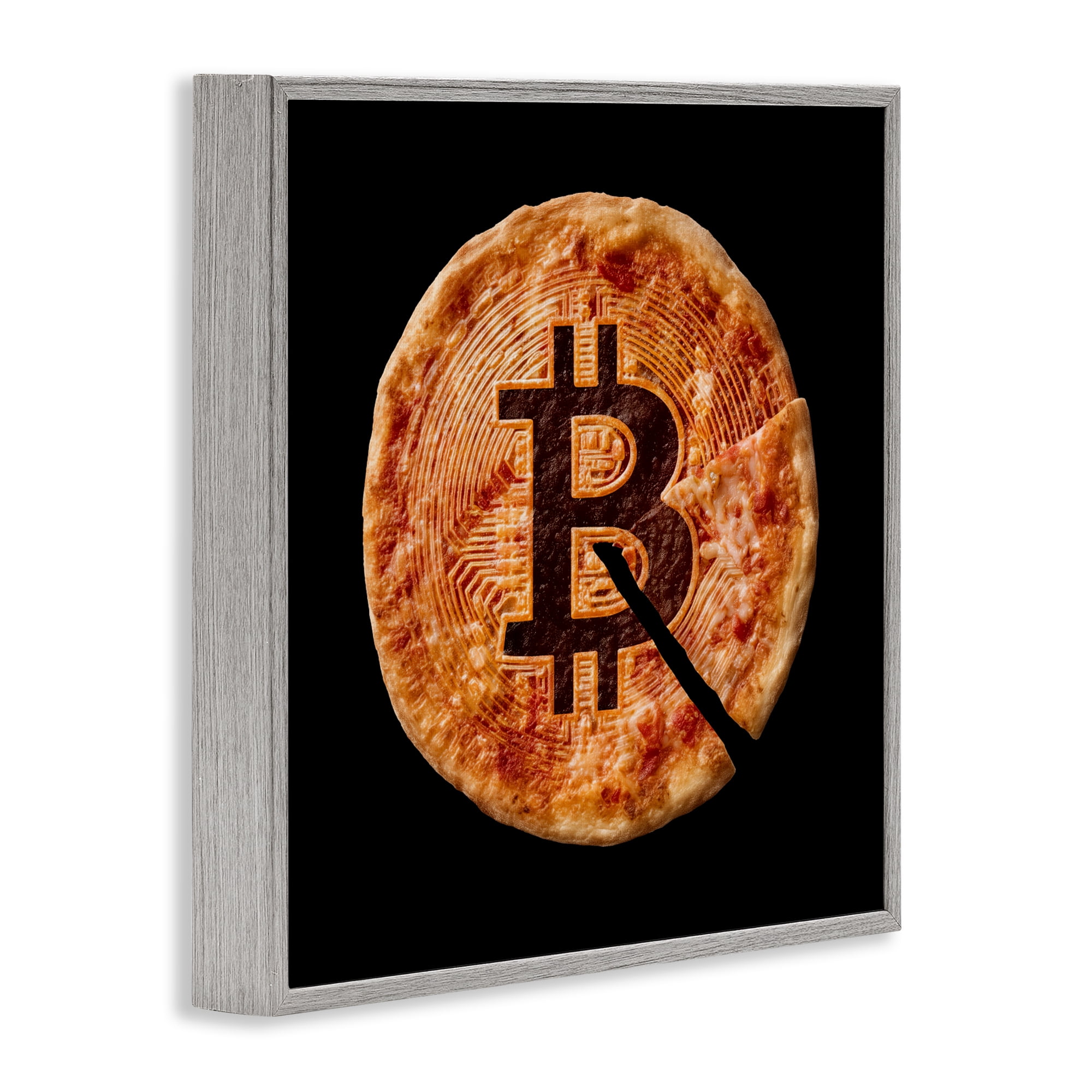 Stupell Industries Crypto Pizza Slice Gray Framed Giclee Art, design by Svetlana Aleynikova