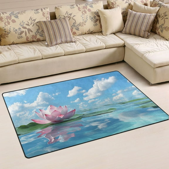 Ryvnso Lotus Flower Blue Sky Area Floor Mat Non-Slip Carpet Soft Rugs Doormats 31" x 20"