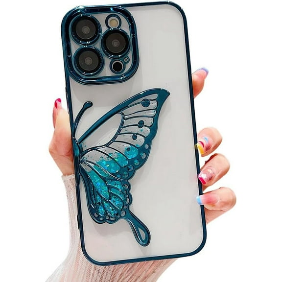 Compatible with iPhone Case,Glitter Electro Plated Butterfly Liquid Sand Clear Camera Lens Protection Soft Shockproof Cover Phone Case (Pink,iPhone 11)