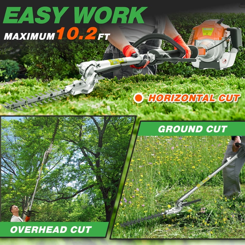 48cc 2-Stroke Gasoline-Powered Hedge Trimmer, a multi-functional garden care tool with a trimming head, suitable for tree trimming, branch trimming, and lawn mowing. Ideal for gardens and farms.