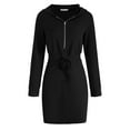 thumbnail image 2 of Femmes à Capuche à Fermeture Éclair Robe à Manches Longues Taille Cordon Mode Hoodie de Couleur Unie Robes de Pull, 2 of 7
