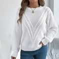 thumbnail image 5 of HAPIMO Women's Fashion Sweater Hallow Out Solid Color Round Neck Novelty Pullover Tops Loose Knitted Clothes Long Sleeve White S, 5 of 7