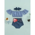 thumbnail image 2 of Bagilaanoe 4th of July Toddlers Baby Girls Outfits Plaid Off-Shoulder Crop Tops + Snaps Pantie + Hairband 6 12 18 24 Months Infant Girls 3pcs Independence Day Clothes Sets, 2 of 8