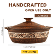 thumbnail image 4 of STPgoods Handmade Red Clay Stoneware Baking Pot for Cooking with Lid Engobe Décor 3.2 Qt (3 L) Clay Baking Pan, 4 of 7
