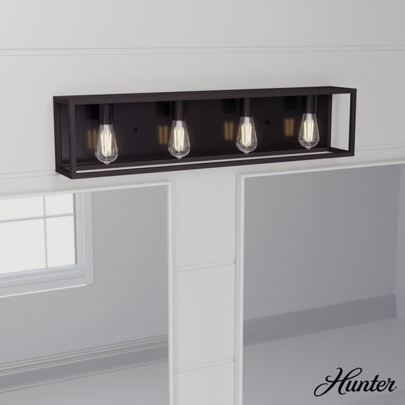 Hunter - Squire Manor 4-light Matte Black, Medium Size Vanity Light, Dimmable, Modern Style, for Bedrooms, Dining, Living Rooms - 19675