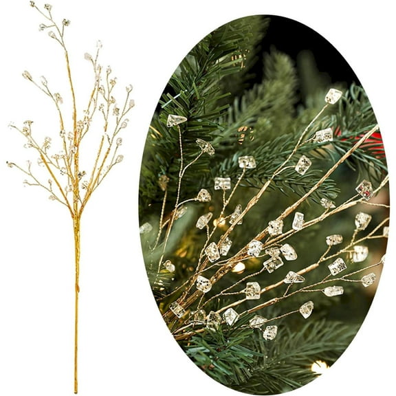 Artificial Glitter Berry Stem Ornaments Christmas Tree Decorations Christmas Tree Filler Picks Glittery Twigs Branches for Christmas Tree Vase Holiday Wedding/ Christmas Tree Branch Decoration Gems