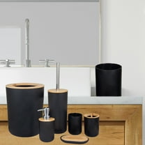 COFEST 6 Piece Bathroom Accessory Set with Soap Dispenser Pump, Toothbrush Holder, Toilet Brush, Trash Can, Tumbler and Soap Dish Black