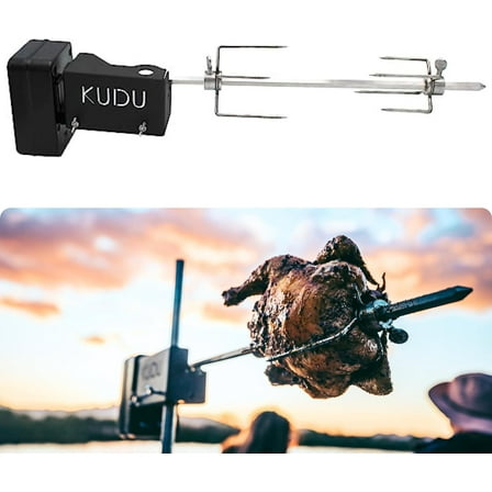 KUDU Rotisserie Kit - Stainless Steel Battery Powered Square Spit for Charcoal Grill 5/16 Inch Square Drive Spit