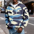 thumbnail image 2 of Men's Hooded Pullover Sweatshirt Waffle Knit Fabric Half Zip Front Drawstring Hood Camouflage Pattern Casual Fit Navy XL, 2 of 4