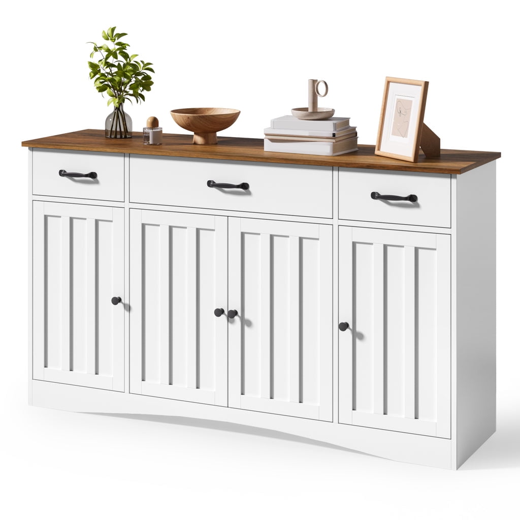 Aiho 55" L Kitchen Storage Cabinet, Coffee Bar Cabinet with Adjustable Shelves & Doors & Drawers, Sideboard Buffet Cabinet for Kitchen, Dining Room - Brown