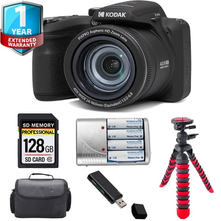 Kodak PIXPRO AZ405 Digital Camera (Black) + Extra Battery +1 Yr Warranty + Case -128GB