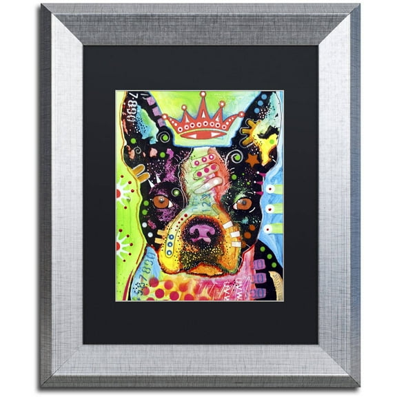 Trademark Fine Art "Boston Terrier Crowned" Canvas Art by Dean Russo, Black Matte, Silver Frame