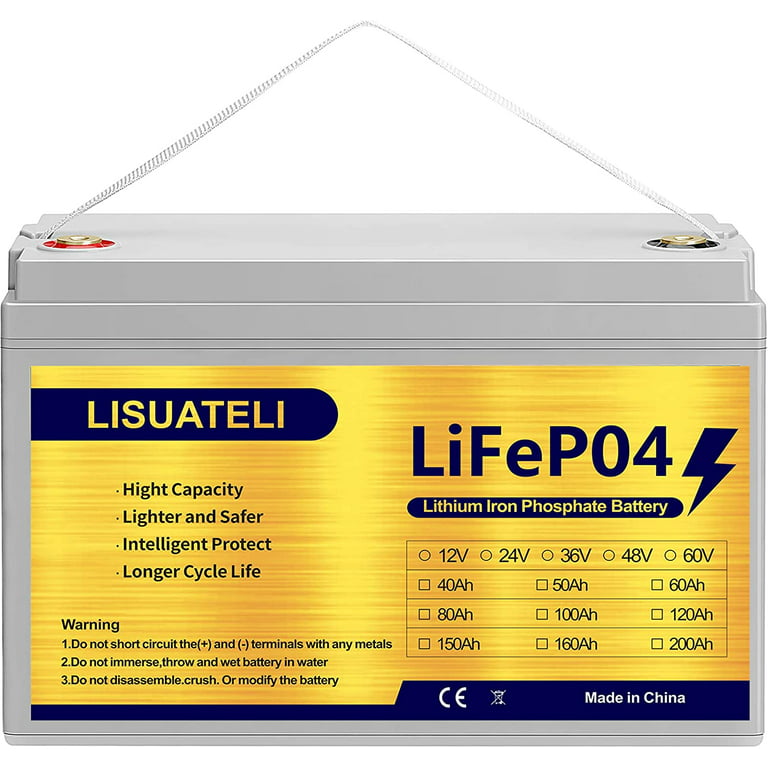 LISUATELI 12V 100Ah Mini Bluetooth LiFePO4 Lithium Battery, Deep Cycle  Battery with Upgraded 100A BMS, Max 1280W Energy, Up to 15000 Cycles &  10-Year