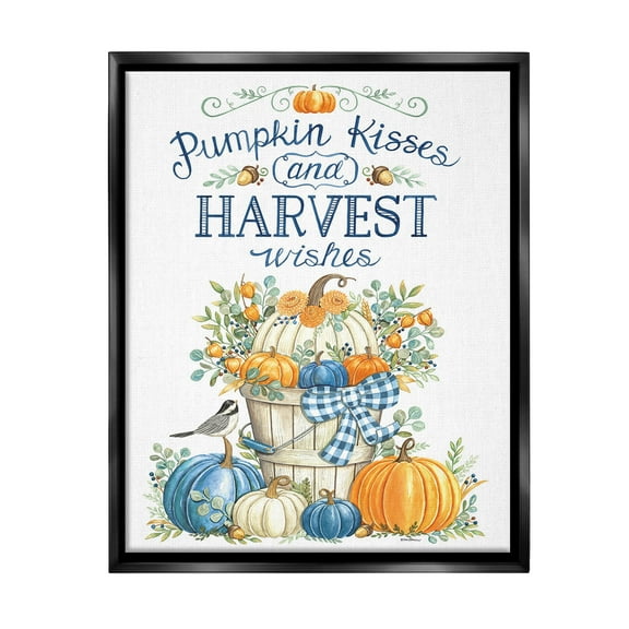 Stupell Industries Harvest Wishes Pumpkins Holiday Painting Black Floater Framed Canvas Art Print Wall Art, 17 x 21