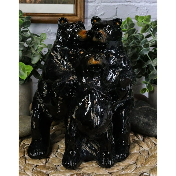Rustic Western Woodlands Forest Black Bear Mother Father and Cub Family Figurine