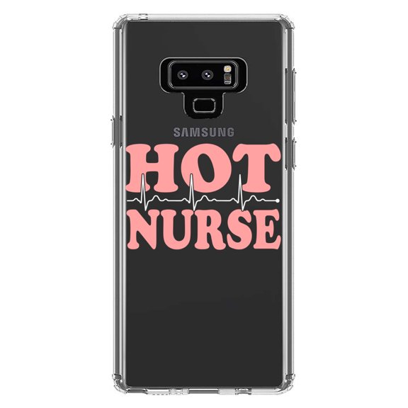 DistinctInk Clear Shockproof Hybrid Case for Samsung Galaxy Note 9 - TPU Bumper Acrylic Back Tempered Glass Screen Protector - Hot Nurse
