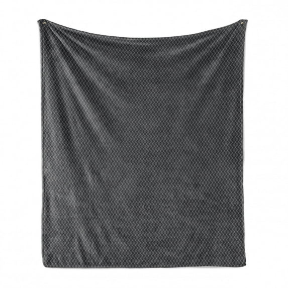 Antique Soft Flannel Fleece Throw Blanket, Simplistic Monochrome Vintage Trellis Lattice Design Continuous Pattern, Cozy Plush for Indoor and Outdoor Use, 70" x 90", Grey and Dark Grey, by Ambesonne