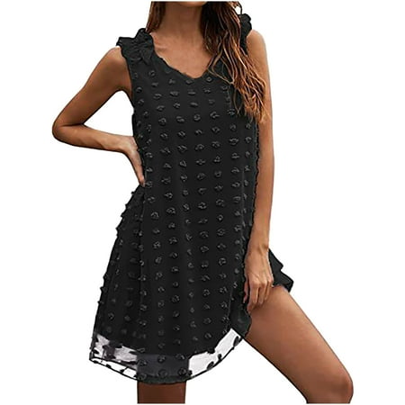 

Formal Dresses for Women Wedding Dress Women s Summer Casual V-Neck Sweet and Cute A-Line Skirt Solid Color Mini Sleeveless Dress on Clearance Sundresses for Women Birthday Dresses Black 2XL