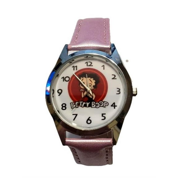 Betty Boop Cartoon Character Quartz Pink Leather Band Wrist Watch