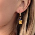 thumbnail image 3 of Gem Stone King 18K Yellow Gold Plated Silver Yellow Citrine and Blue Created Sapphire Dangle Earrings for Women (5.15 Cttw, Gemstone November Birthstone, Octagon 9X7MM), 3 of 4