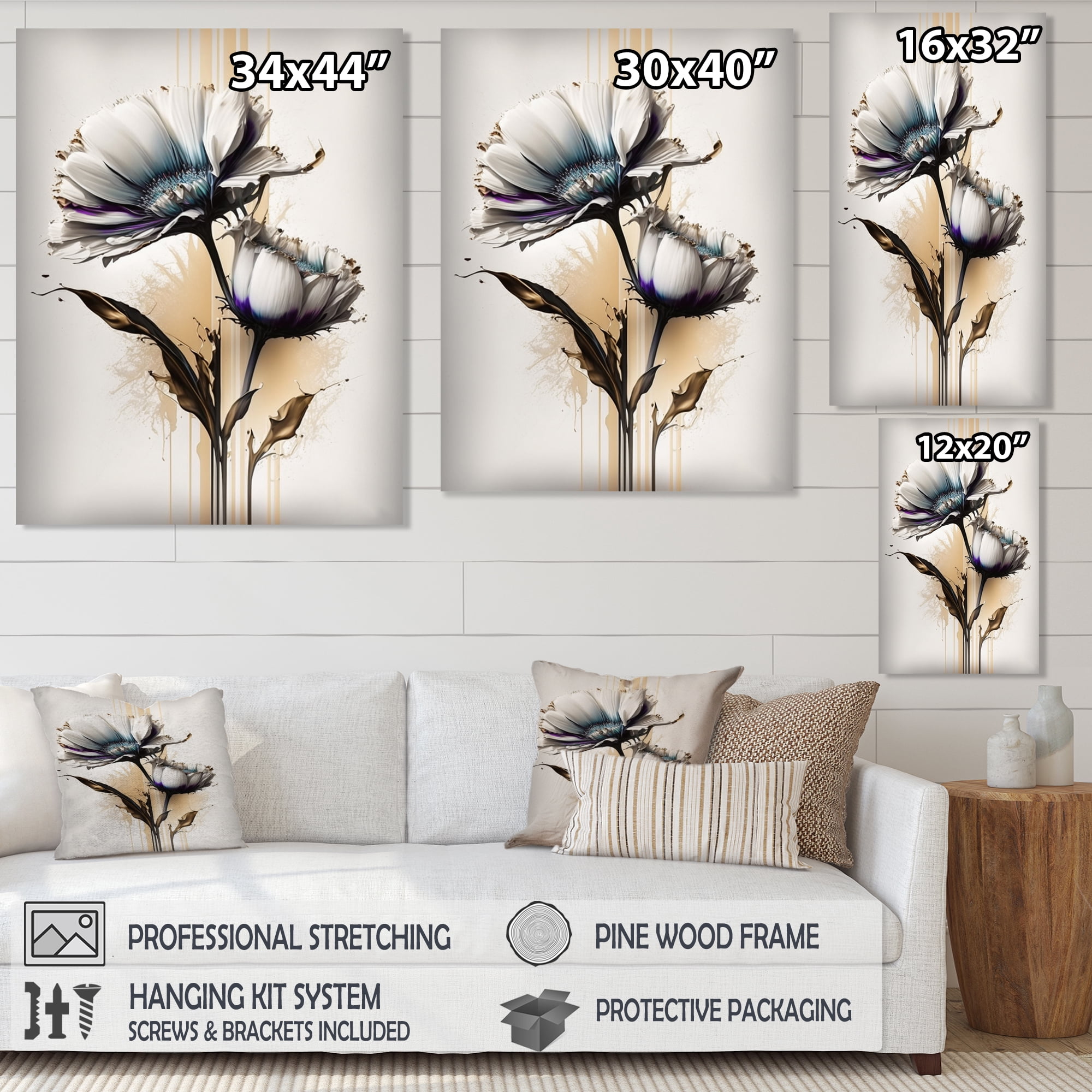 Designart White Daisy Flower On Golden Beige Paint Canvas Wall Art
