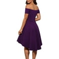thumbnail image 3 of Womens Off The Shoulder Short Sleeve High Low Cocktail Skater Dress, 3 of 5
