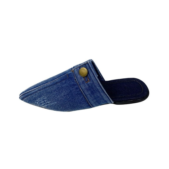 RUIYANQI Women's Denim Pointed Toe Mules Slip On Backless Loafers Trendy Fashion Casual Shoes with Button Decoration Comfortable Indoor Outdoor Footwear Multiple Washed Jeans Colors