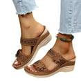 thumbnail image 3 of Willtoo Womens Dressy Summer Flat Sandals Arch Support Fashion Orthotic Comfy Slip On Vintage Flower Platform Strapless Wedge Brown US-10（EU-43）, 3 of 5