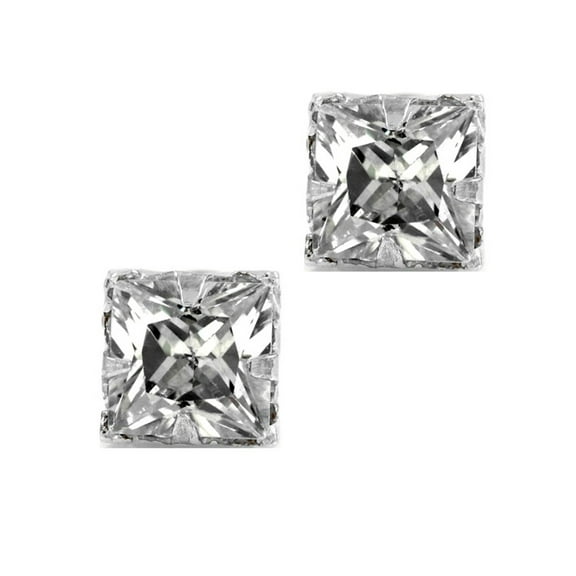 Square CZ Princess Cut Sterling Silver Magnetic Stud Studs 4mm