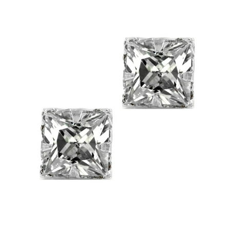 Silver Square Stud - Square CZ Princess Cut Sterling Silver Magnetic Stud Studs 4mm
