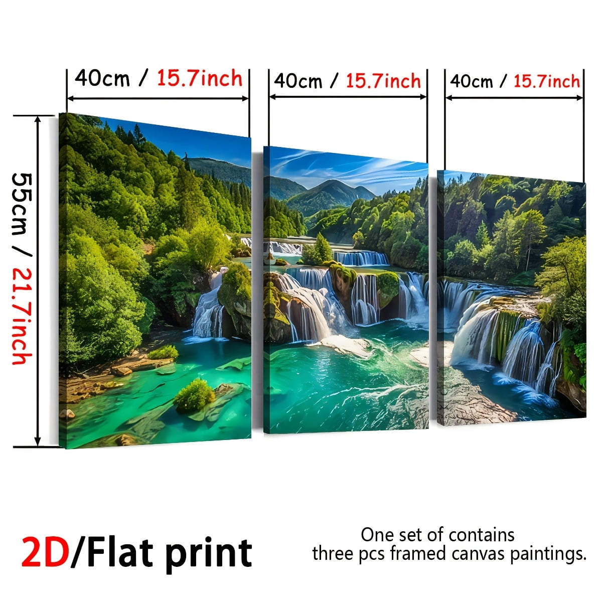 [Holiday Gift] 2D Flat, [2D/Flat Print] Framed Canvas Painting And Poster, Ready to Hanging, Natural Waterfall, Lake, Forest Scenery, Large Size Home Decor, Wall Art, Room Decoration, Holiday Gift