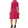 thumbnail image 3 of INSPIRE CHIC Women's Vintage Dress 3/4 Sleeves Stand Collar Office A-Line Dress M Hot Pink, 3 of 6