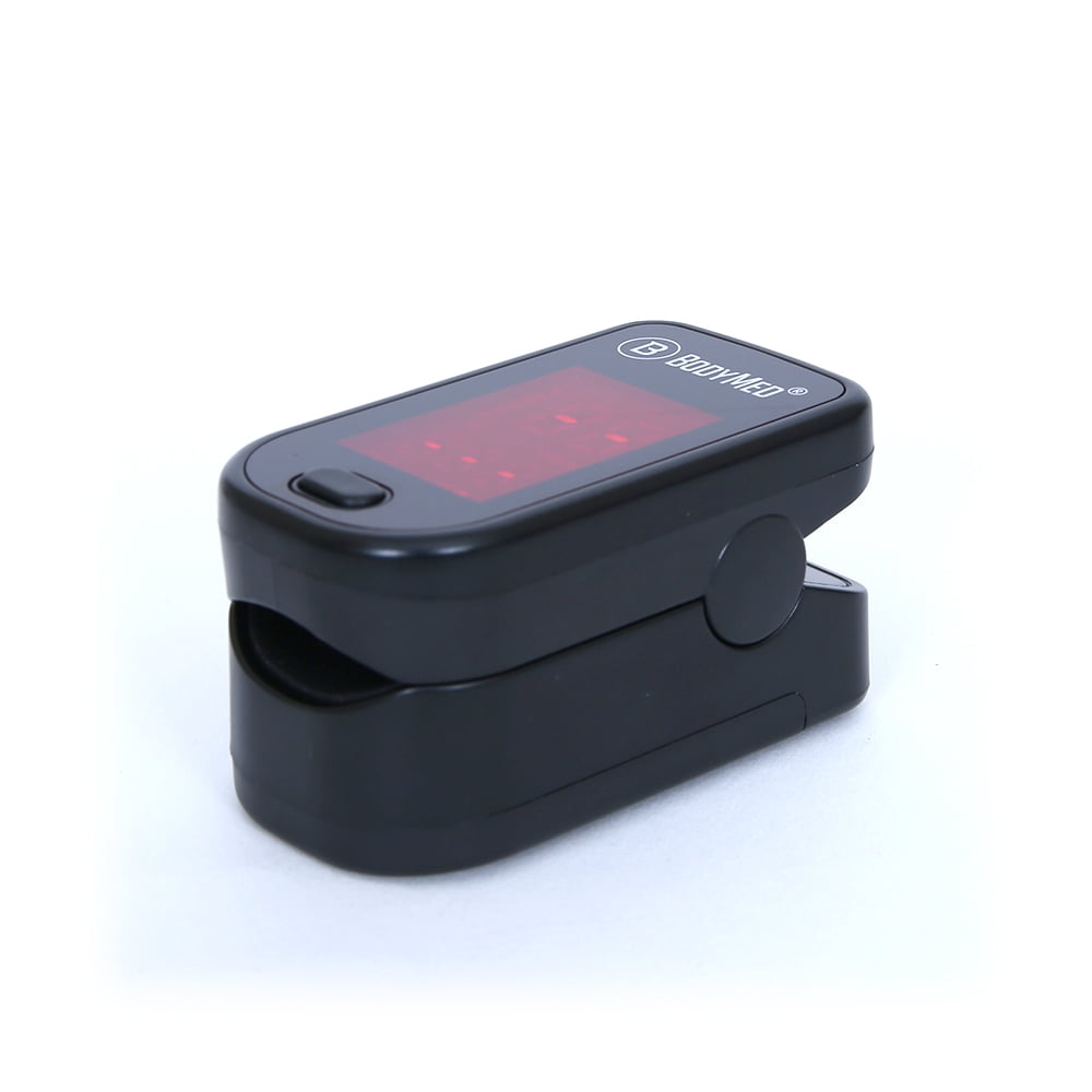 BodyMed Fingertip Pulse Oximeter, Black SpO2 Monitor, 2 AAA Batteries Included