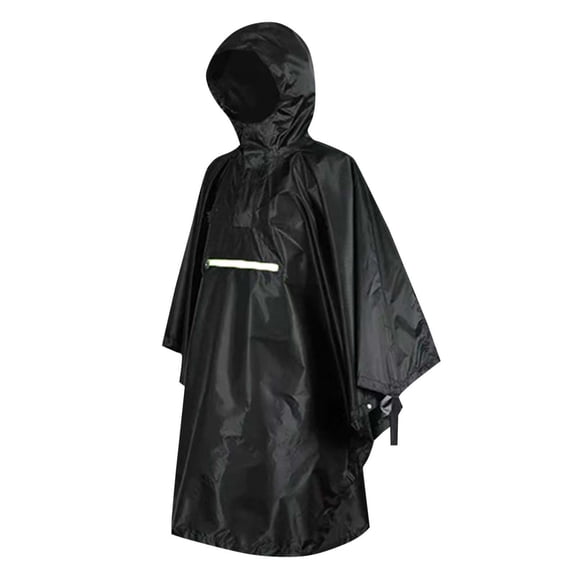 UTSJKR Waterproof Hooded Rain Poncho with Reflective Strip Lightweight Reusable Rain Cape for Outdoor Hiking Camping Travel Black