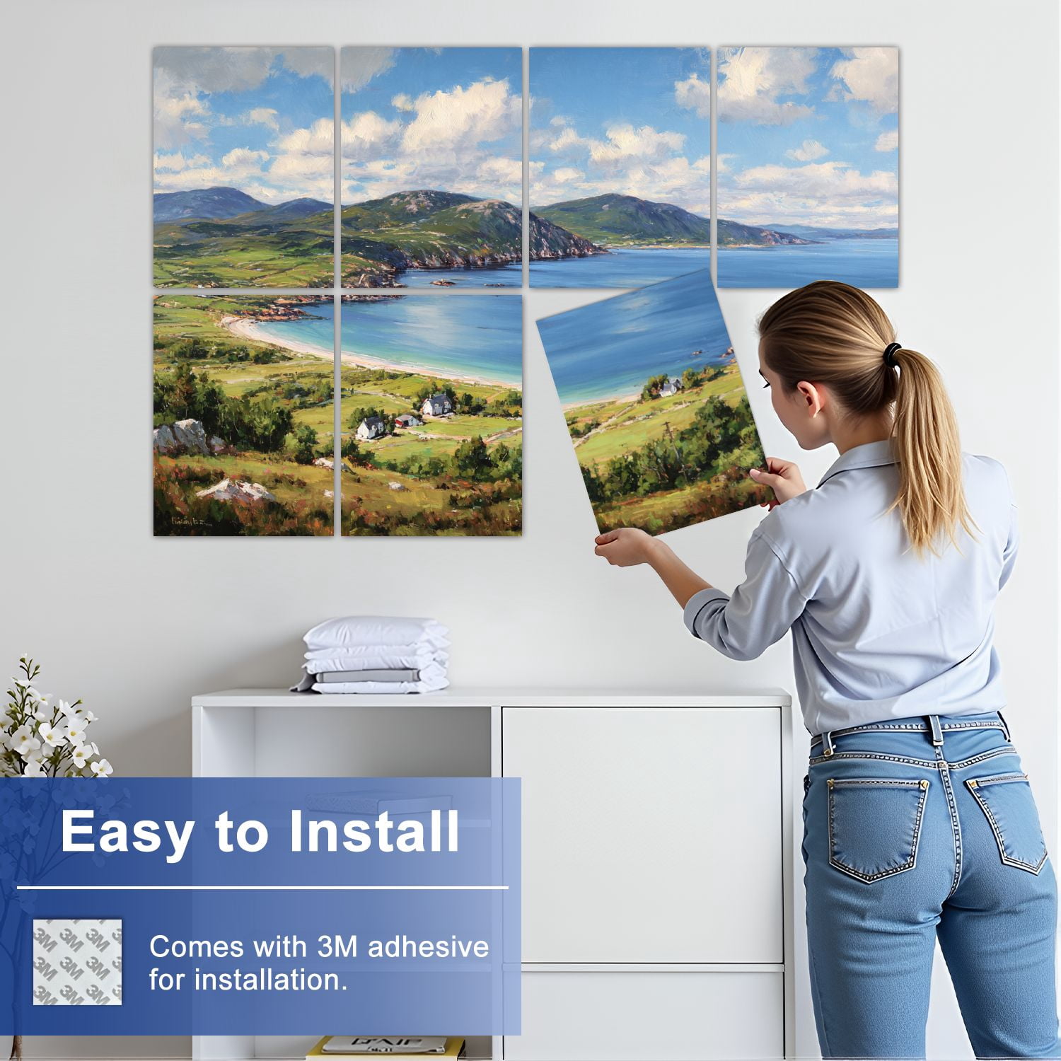 8 Pack Art Acoustic Panels Sound Absorbing Color Ireland Vivid Impressionist Seaside Landscape Coastal Cliffs Decorative Soundproof Wall Panels Self Adhesive for Nursery Game Room Bedroom 48"x32"