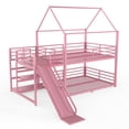 thumbnail image 4 of Bellemave Bunk Bed with Slide and Stairs, Metal Full Over Full House Bunk Bed Frame with Storage Shelves, Floor Low Bunk Beds for Bedroom(Pink), 4 of 8