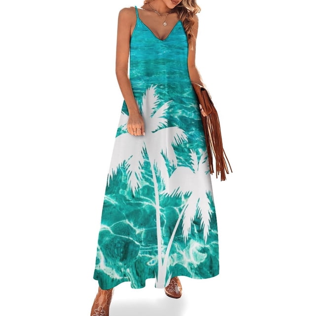 Vestido sin mangas con palmeras blancas y océano azul vestidos de novia para mujer vestidos de noche para mujer vestidos elegantes para mujer